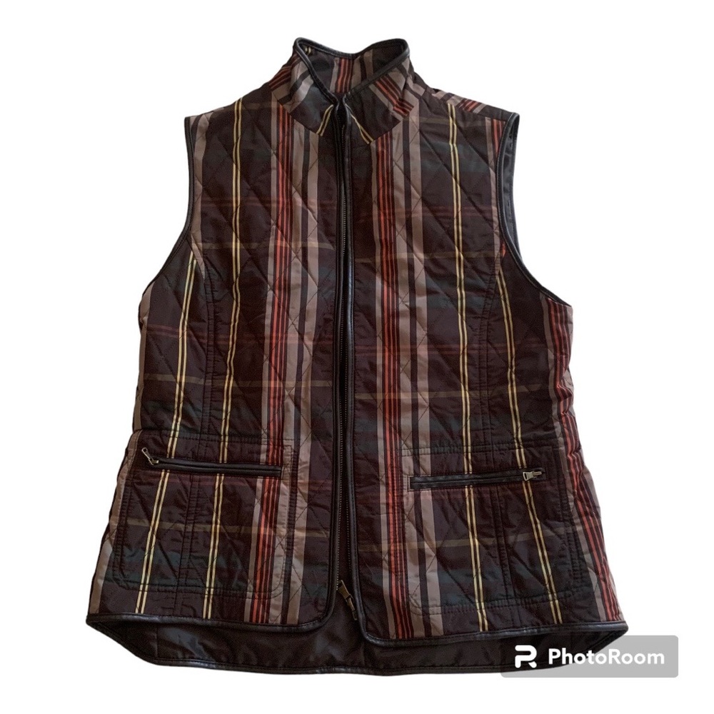 Talbots, quilted women’s vest, brown plaid, size small